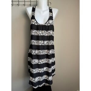 Quiksilver 100% Silk Striped Floral Mini Dress Racerback Cut Out Womens M Boho